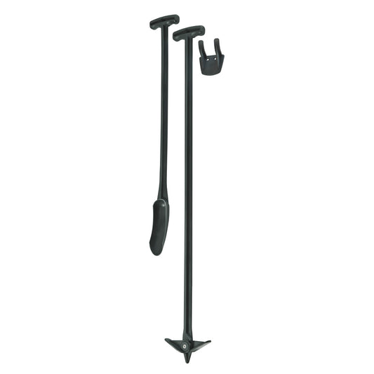 Black compost tools with a hook on a white background