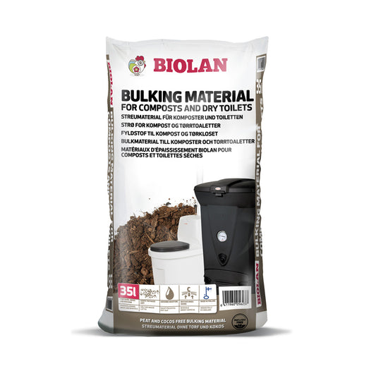 BIOLAN bulking material packaging for composts and dry toilets on a white background